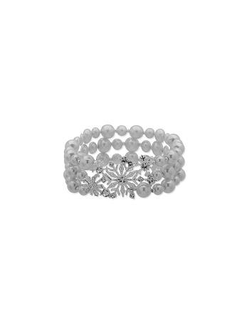 Anne Klein 3 Row Snowflake Faux Pearl Stretch Bracelet Silver | AUNZX85827