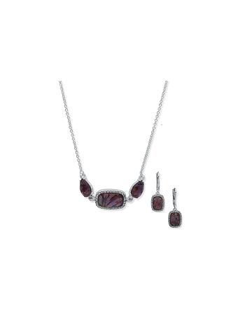 Anne Klein Abalone Necklace and Earring Set in Pouch Earrings Silver / purple | AUCIF67118