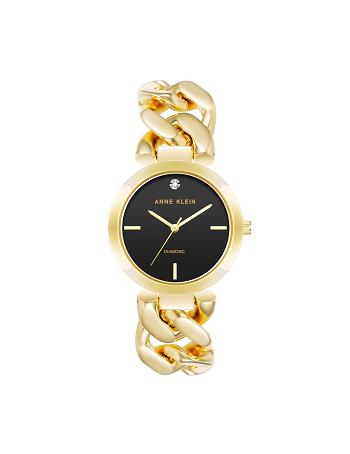 Anne Klein Accented Round Case Bracelet Watch Diamond Gold / Black | SAUVO45334