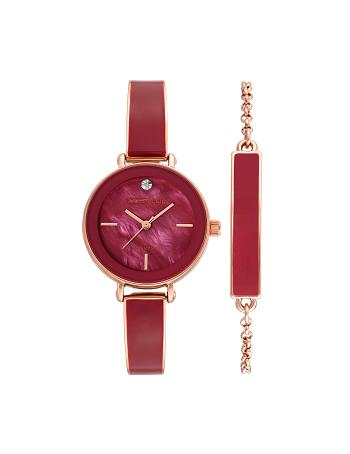 Anne Klein Bangle Watch With Bracelet Set Diamond Burgundy / Rose / Gold | AUZDE17125