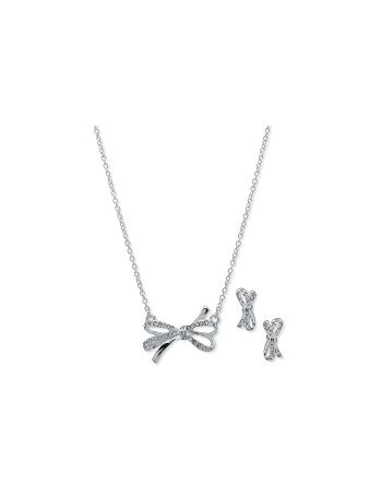 Anne Klein Bow Necklace and Earring Set in Pouch Earrings Silver | AUEGJ58011