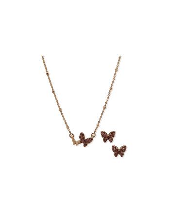 Anne Klein Butterflies Motif Necklace and Earring Set in Pouch Jewelry Sets Gold | AUEGJ48951