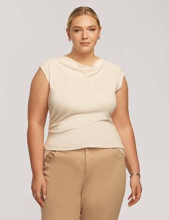 Anne Klein Cap Sleeve Cowl Neck Top Plus Size White | AUDFL72056