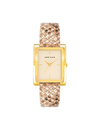 Anne Klein Case Leather Band Watch Rectangular Gold / Cream / Brown | AUJKU57714