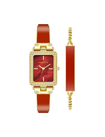 Anne Klein Case Watch and Bracelet Set Rectangular Gold / Orange | AUJZR43773