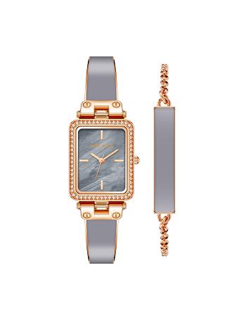 Anne Klein Case Watch and Bracelet Set Rectangular Grey / Rose / Gold | XAUGW18280