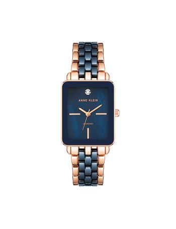 Anne Klein Ceramic Dial Watch Diamond Navy / Rose / Gold | AUZDE65901