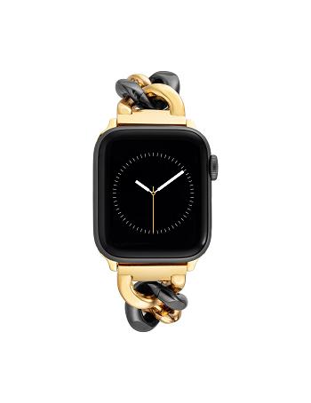 Anne Klein Chain Link Bracelet Band Apple Watch Accessories Black / Gold | MAUFT48215