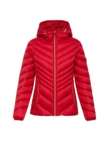 Anne Klein Chevron Packable Puffer Jacket Outerwear Red | MAUFT77452