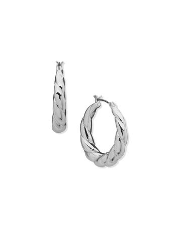 Anne Klein Chunky Twisted C Hoop Earrings Silver | AUCIF29026