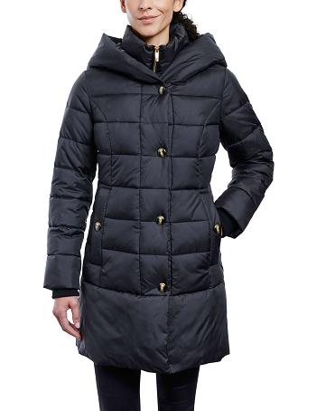 Anne Klein Consider It Snap Front Puffer Jacket Outerwear Black | ZAUNQ96136