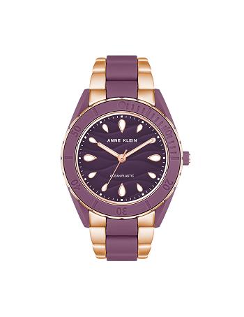 Anne Klein Considered Solar Recycled Bracelet Ocean Plastic Watches Rose / Gold / Purple | LAUSX93574