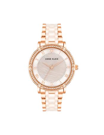 Anne Klein Crystal Accented Ceramic Link Watch Metals Pink | AUICD40260