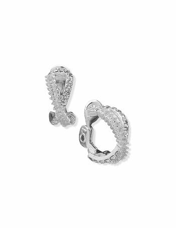 Anne Klein Crystal Pave Baguette Hoop Clip Earrings Silver | AUZPD99582