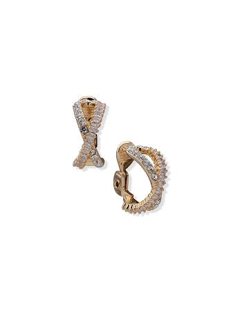 Anne Klein Crystal Pave Baguette Hoop Clip Earrings Gold / Silver | QAUWA97065