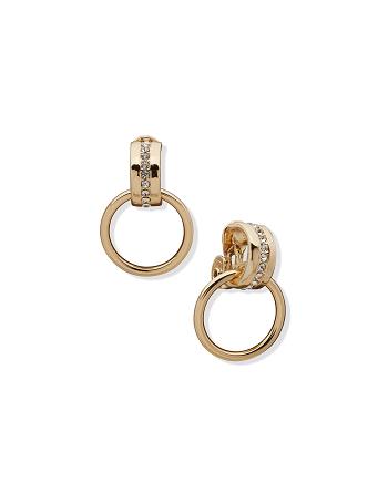 Anne Klein Doorknocker Crystal Clip Earrings Gold | UAUTG28638