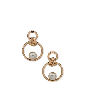 Anne Klein Double Drop Knot With Pearl Earrings Gold | UAUTG80156