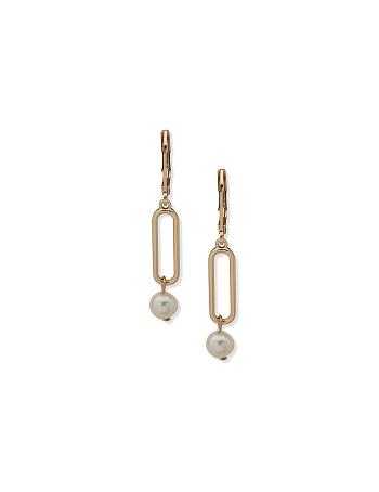 Anne Klein Faux Pearl Link Drop Pierced Earrings Gold | AUICD15928