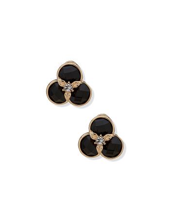 Anne Klein Flower Button Crystal Clip on Earrings Gold | AUQCS66585