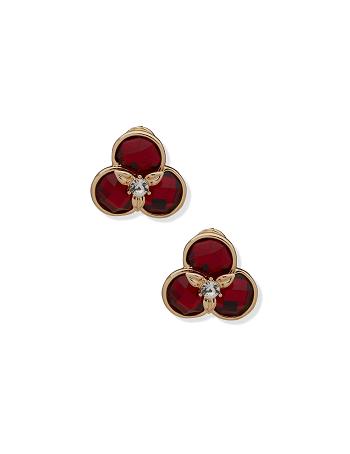 Anne Klein Flower Button Siam Clip Earrings Gold | FAUUI75335