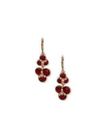 Anne Klein Flower Double Drop Siam Pierced Earrings Red / Gold | LAUSX25754