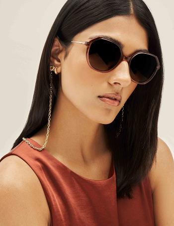 Anne Klein Geometric Sunglasses Oversized Burgundy | AUCIF59864