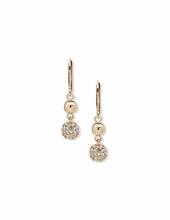 Anne Klein Gold-Tone Leverback Fireball Double Drop Pierced Earrings Gold | QAUWA17038