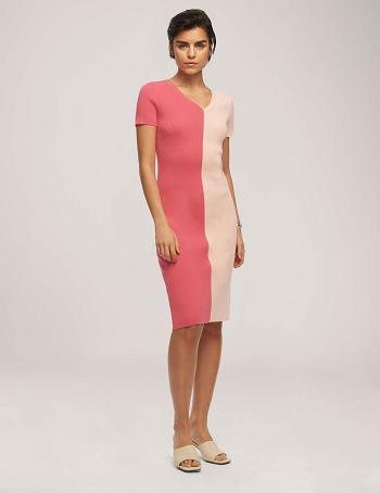 Anne Klein Half/Half Rib Sweater Dress Pink / White | LAUSX13823