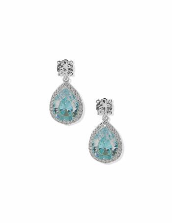 Anne Klein Halo Pear Aqua Stud Pierced Earrings Light Turquoise / Silver | AUXBR83372