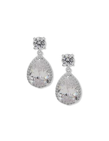 Anne Klein Halo Pear Drop Studs Pierced Earrings Silver | AUNZX55264