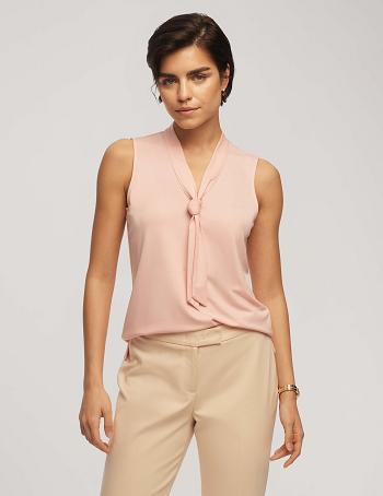 Anne Klein Harmony Knit V-Neck Sleeveless Tie Blouse Tops Pink | AUNZX45459