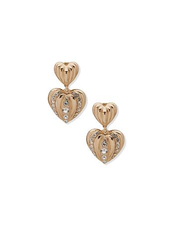 Anne Klein Heart Drop Crystal Clip Earrings Gold | EAUHC73795