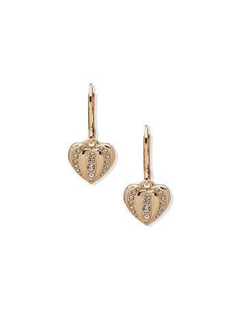 Anne Klein Heart Drop Crystal Pierced Earrings Gold | AUJVR24195