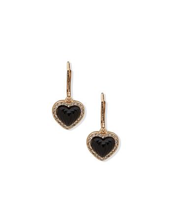 Anne Klein Heart Drop Jet Pierced Earrings Gold | AUEGJ87151