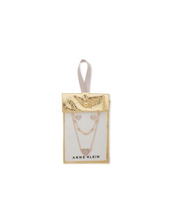 Anne Klein Heart Pendant Necklace and Earring Pouch Jewelry Sets Gold | AAUDF70405