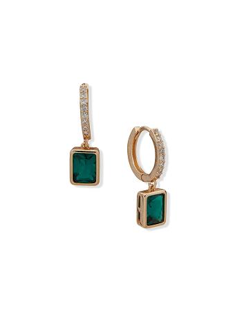 Anne Klein Hoop With Emerald Stone Pierced Earrings Turquoise / Gold | AUQAV83520