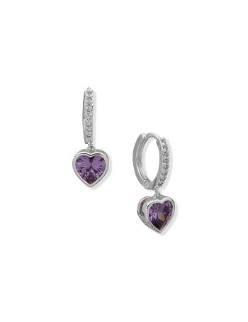 Anne Klein Hoop With Heart Stone Drop Pierced Earrings Grey / Silver | AUCIF96899