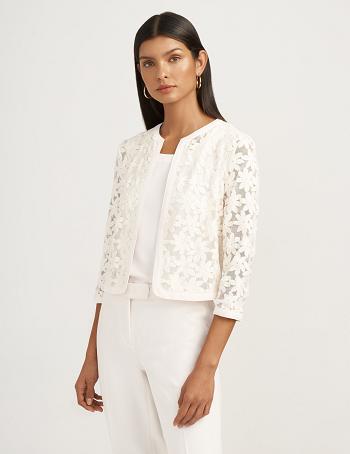 Anne Klein Lace Cardigan Blazers White | FAUUI44370