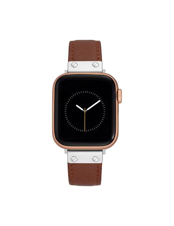 Anne Klein Leather Band Apple Watch Accessories Brown / Silver | EAUVG24502