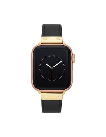 Anne Klein Leather Band Apple Watch Accessories Black / Gold | LAUTR30524