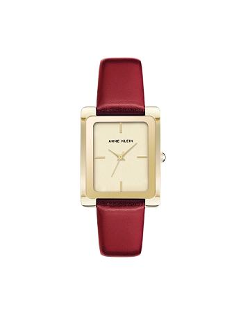 Anne Klein Leather Strap Watch Rectangular Red / Gold | AUZPD31110