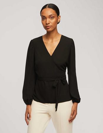 Anne Klein Long Sleeve Crossover Blouse Tops Black | AAUDF13190