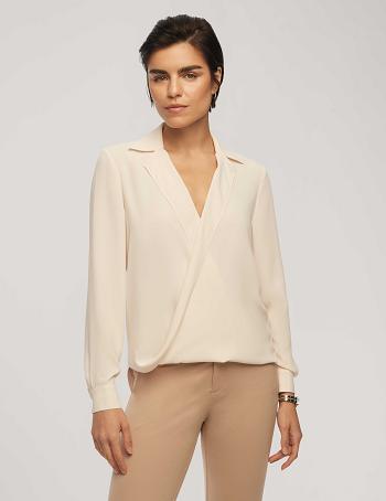 Anne Klein Long Sleeve Crossover Blouse With Collar Tops White | TAUWZ66725