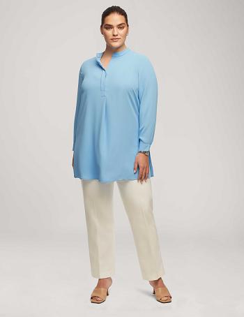 Anne Klein Long Sleeve Popover Blouse Plus Size Blue | AUJVR57279