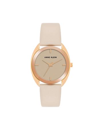 Anne Klein Modern Strap Watch Leather White / Gold | AUNEJ50099