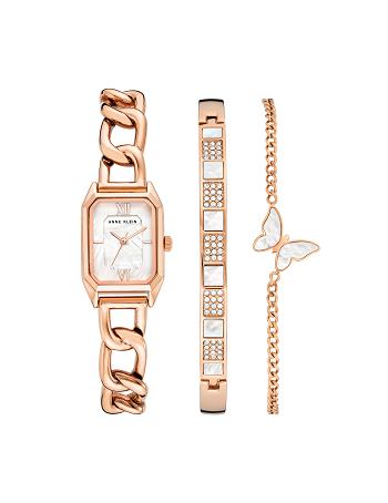 Anne Klein Octagonal Chain Bracelet Watch and Bracelet Sets Rose / Gold | AAUDF42696