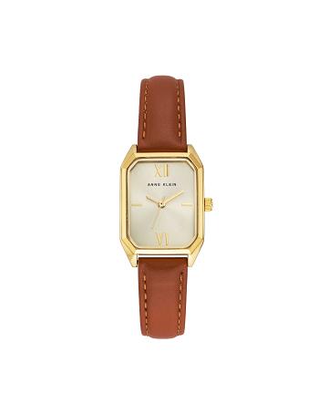 Anne Klein Octagonal Shaped Leather Strap Watch Best Sellers Brown / Gold | AUZDE89606