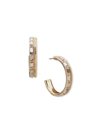 Anne Klein Omega Chain Baguette Hoop Pierced Earrings Gold | XAUGW60691