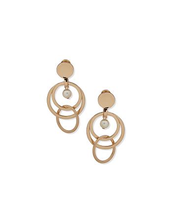 Anne Klein Orbital Drop With Pearl Clip Earrings Gold | AUCVG16578