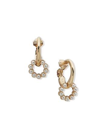 Anne Klein Orbital Hoop With Halo Pearl Clip Earrings Gold | PAUQX31698